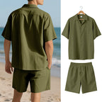 Men's Premium Barrel-Collar Beach Set - Summer Relaxed Fit Shirt & Shorts Combo | YH-23100