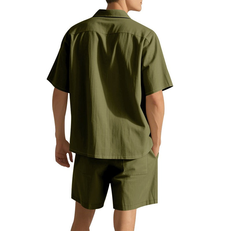 Men's Premium Barrel-Collar Beach Set - Summer Relaxed Fit Shirt & Shorts Combo | YH-23100