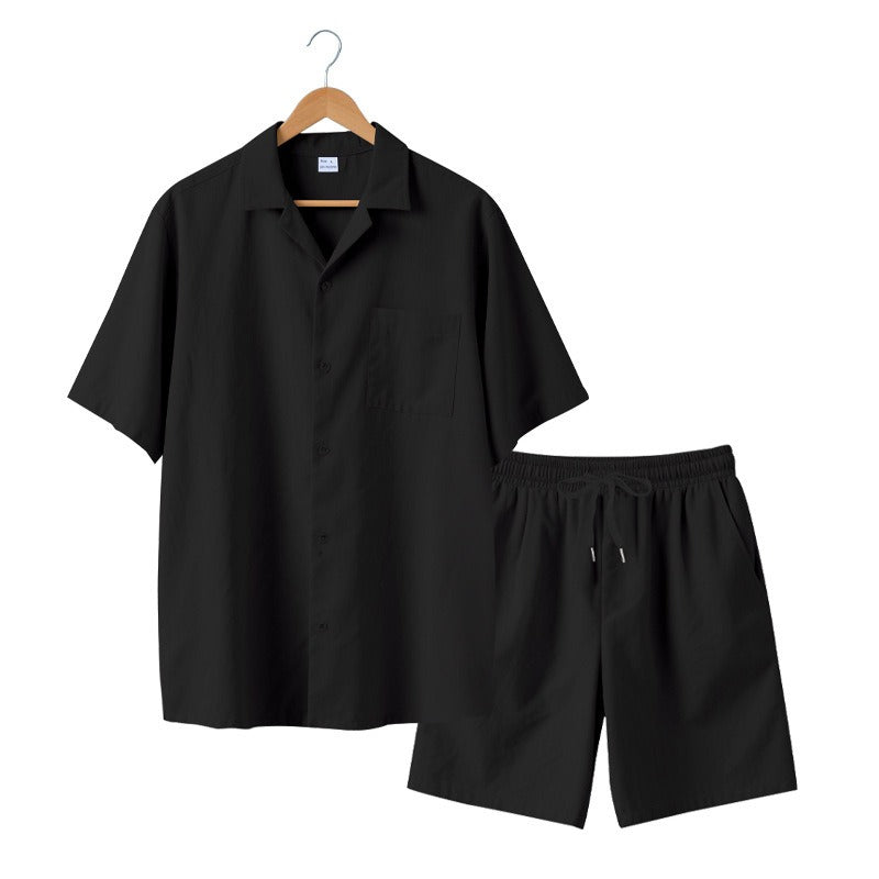 Men's Premium Barrel-Collar Beach Set - Summer Relaxed Fit Shirt & Shorts Combo | YH-23100
