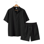 Men's Premium Barrel-Collar Beach Set - Summer Relaxed Fit Shirt & Shorts Combo | YH-23100