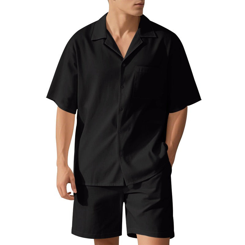 Men's Premium Barrel-Collar Beach Set - Summer Relaxed Fit Shirt & Shorts Combo | YH-23100