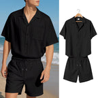 Men's Premium Barrel-Collar Beach Set - Summer Relaxed Fit Shirt & Shorts Combo | YH-23100
