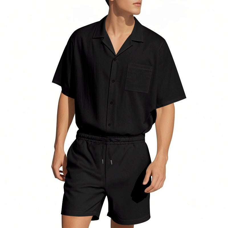 Men's Premium Barrel-Collar Beach Set - Summer Relaxed Fit Shirt & Shorts Combo | YH-23100