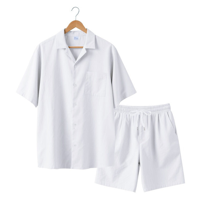 Men's Premium Barrel-Collar Beach Set - Summer Relaxed Fit Shirt & Shorts Combo | YH-23100