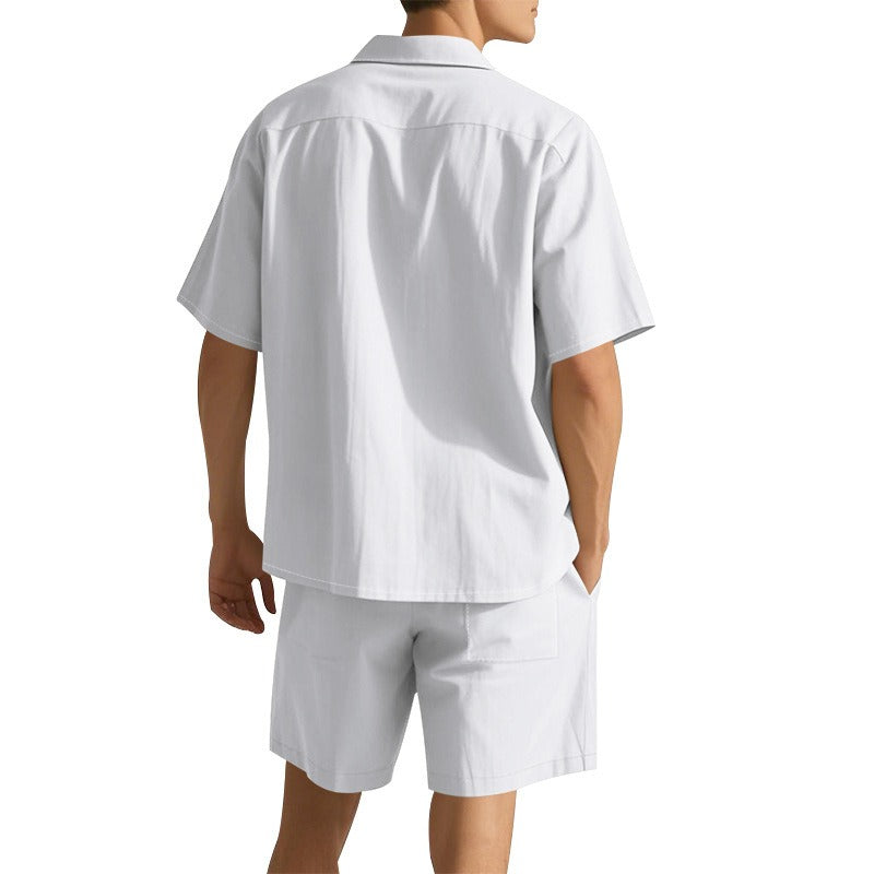 Men's Premium Barrel-Collar Beach Set - Summer Relaxed Fit Shirt & Shorts Combo | YH-23100