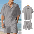Men's Premium Barrel-Collar Beach Set - Summer Relaxed Fit Shirt & Shorts Combo | YH-23100