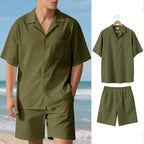 Men's Premium Barrel-Collar Beach Set - Summer Relaxed Fit Shirt & Shorts Combo | YH-23100