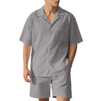 Men's Premium Barrel-Collar Beach Set - Summer Relaxed Fit Shirt & Shorts Combo | YH-23100
