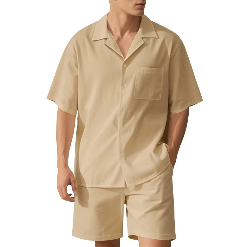 Men's Premium Barrel-Collar Beach Set - Summer Relaxed Fit Shirt & Shorts Combo | YH-23100