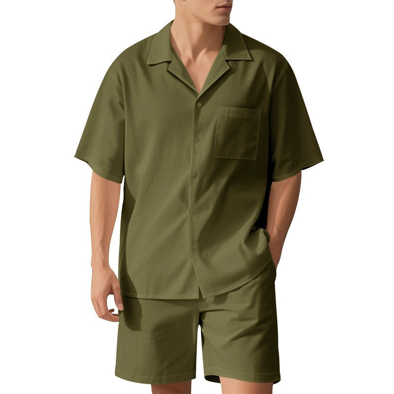 Men's Premium Barrel-Collar Beach Set - Summer Relaxed Fit Shirt & Shorts Combo | YH-23100