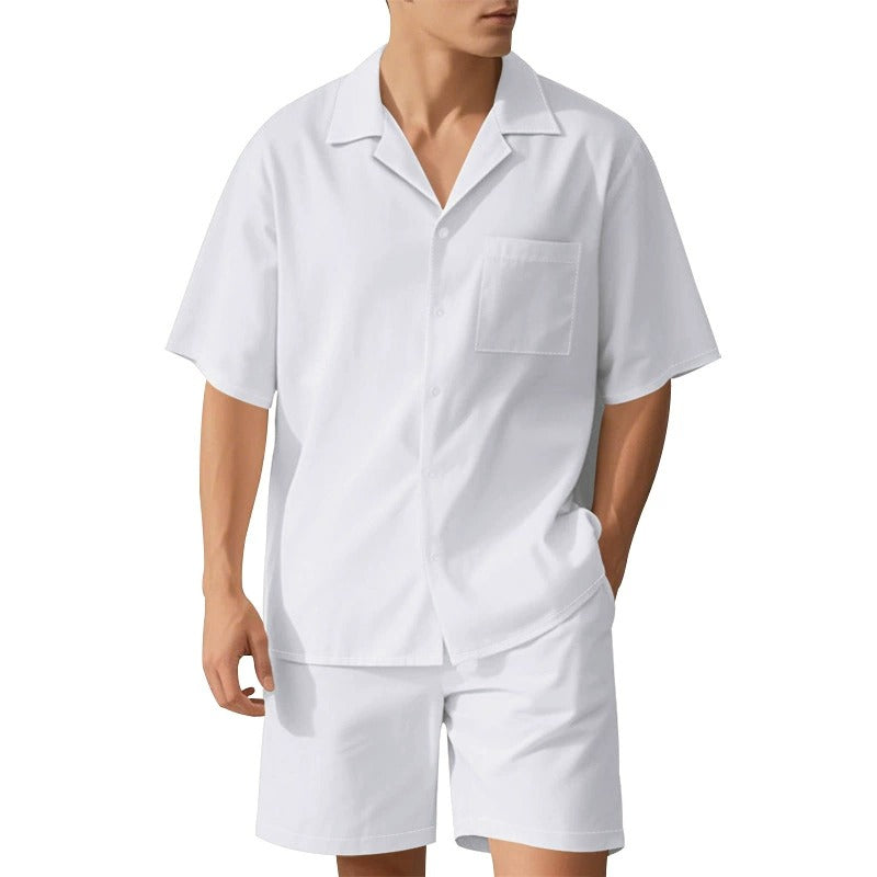 Men's Premium Barrel-Collar Beach Set - Summer Relaxed Fit Shirt & Shorts Combo | YH-23100