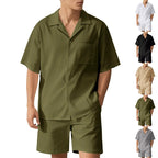 Men's Premium Barrel-Collar Beach Set - Summer Relaxed Fit Shirt & Shorts Combo | YH-23100