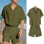 Men's Premium Barrel-Collar Beach Set - Summer Relaxed Fit Shirt & Shorts Combo | YH-23100