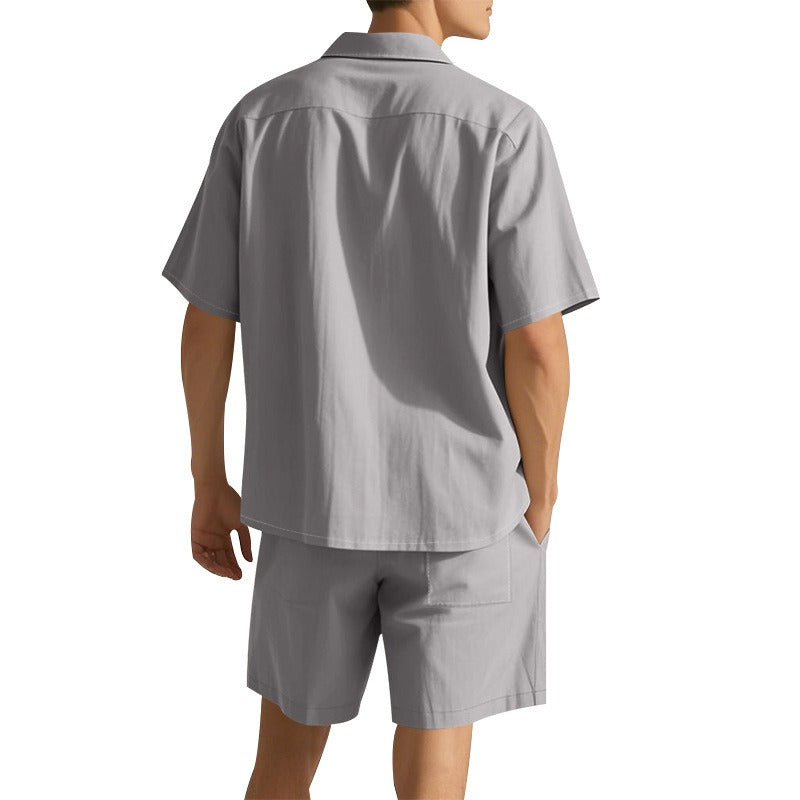 Men's Premium Barrel-Collar Beach Set - Summer Relaxed Fit Shirt & Shorts Combo | YH-23100