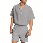 Men's Premium Barrel-Collar Beach Set - Summer Relaxed Fit Shirt & Shorts Combo | YH-23100