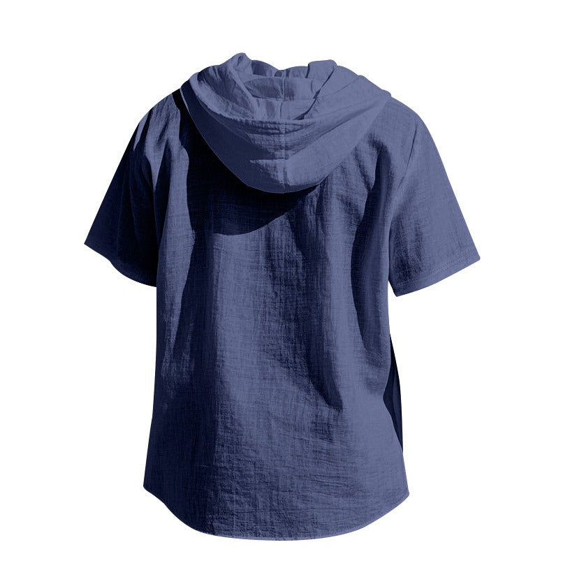 Men’s Linen Hooded Short Sleeve Shirt – Casual Loose Fit | YH-2454