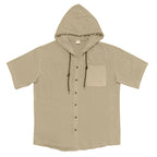 Men’s Linen Hooded Short Sleeve Shirt – Casual Loose Fit | YH-2454