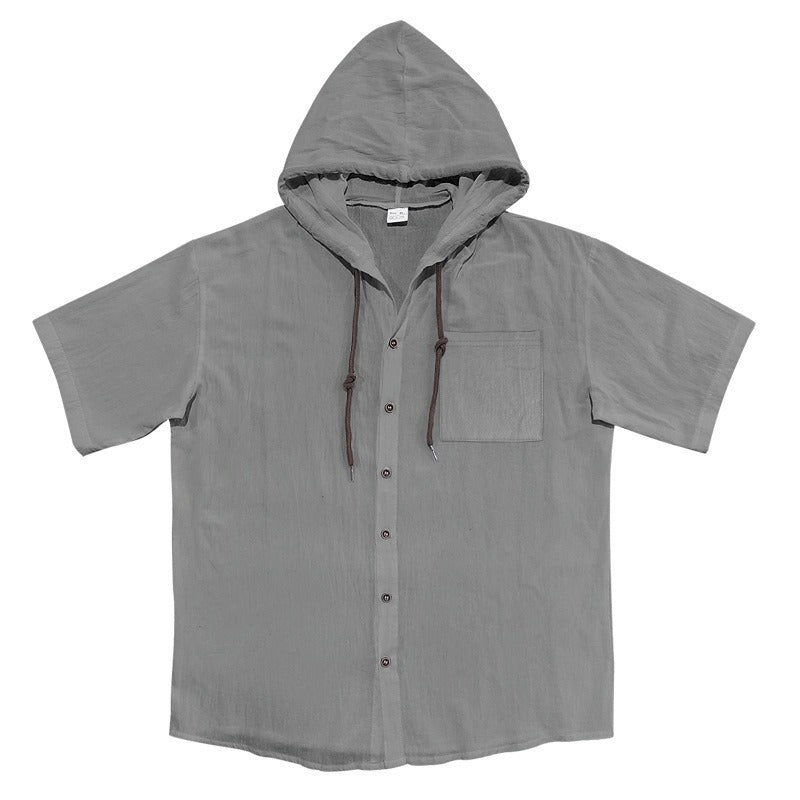 Men’s Linen Hooded Short Sleeve Shirt – Casual Loose Fit | YH-2454