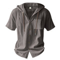 Men’s Linen Hooded Short Sleeve Shirt – Casual Loose Fit | YH-2454