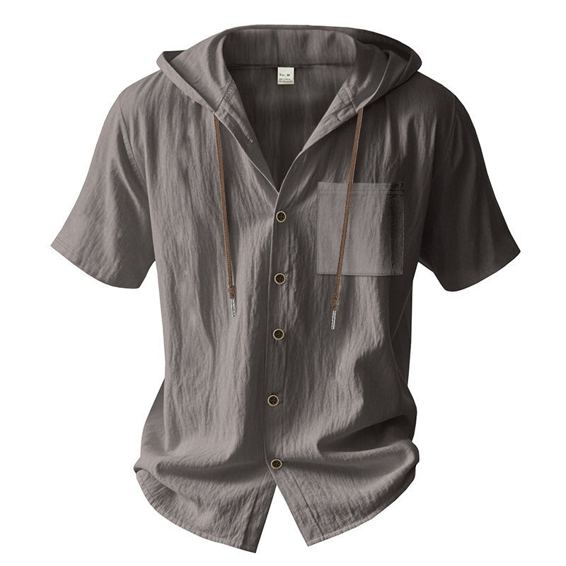 Men’s Linen Hooded Short Sleeve Shirt – Casual Loose Fit | YH-2454