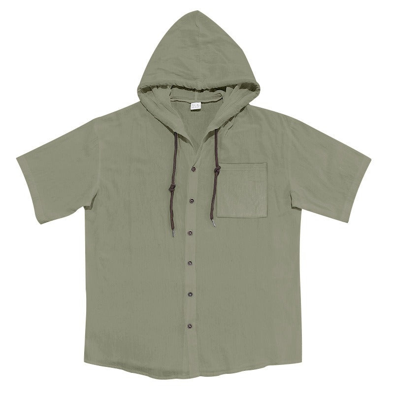Men’s Linen Hooded Short Sleeve Shirt – Casual Loose Fit | YH-2454