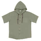 Men’s Linen Hooded Short Sleeve Shirt – Casual Loose Fit | YH-2454