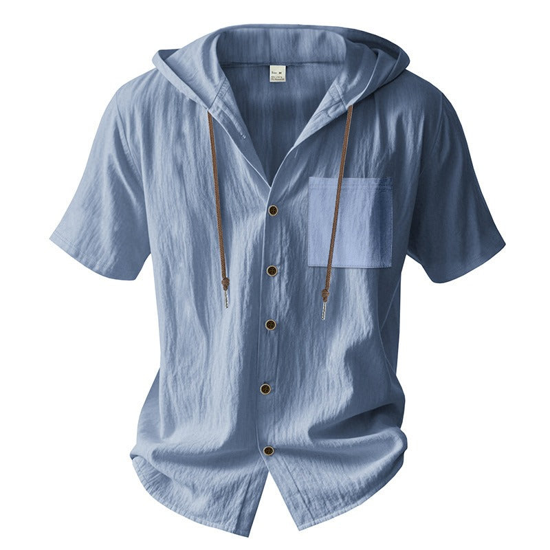Men’s Linen Hooded Short Sleeve Shirt – Casual Loose Fit | YH-2454