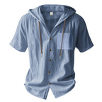 Men’s Linen Hooded Short Sleeve Shirt – Casual Loose Fit | YH-2454