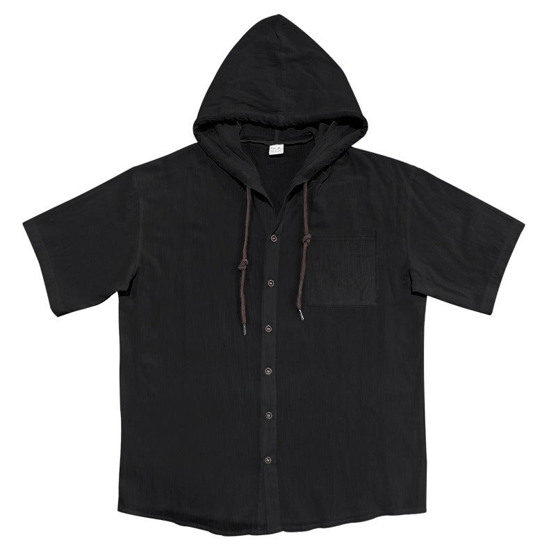Men’s Linen Hooded Short Sleeve Shirt – Casual Loose Fit | YH-2454