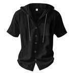 Men’s Linen Hooded Short Sleeve Shirt – Casual Loose Fit | YH-2454