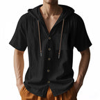 Men’s Linen Hooded Short Sleeve Shirt – Casual Loose Fit | YH-2454