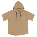 Men’s Linen Hooded Short Sleeve Shirt – Casual Loose Fit | YH-2454