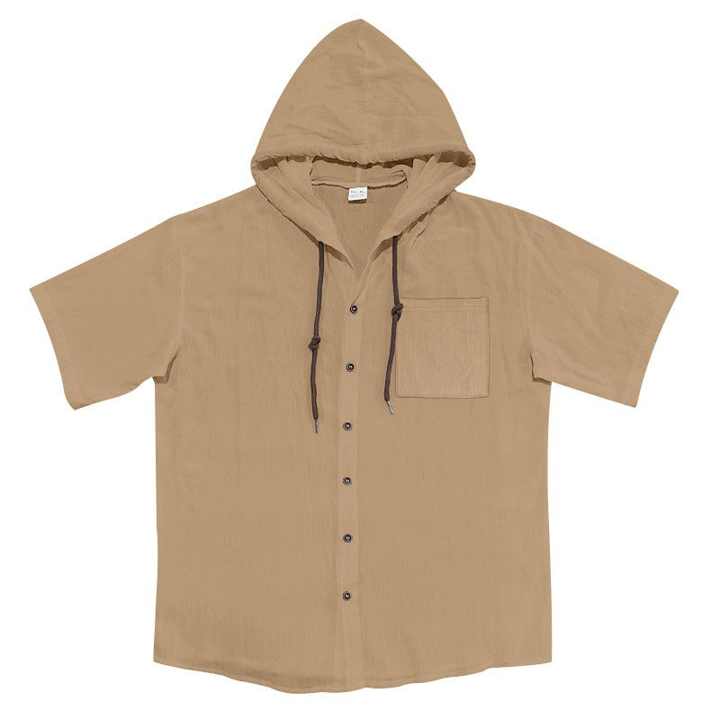 Men’s Linen Hooded Short Sleeve Shirt – Casual Loose Fit | YH-2454