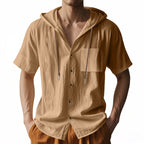 Men’s Linen Hooded Short Sleeve Shirt – Casual Loose Fit | YH-2454