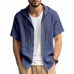 Men’s Linen Hooded Short Sleeve Shirt – Casual Loose Fit | YH-2454