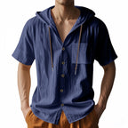 Men’s Linen Hooded Short Sleeve Shirt – Casual Loose Fit | YH-2454