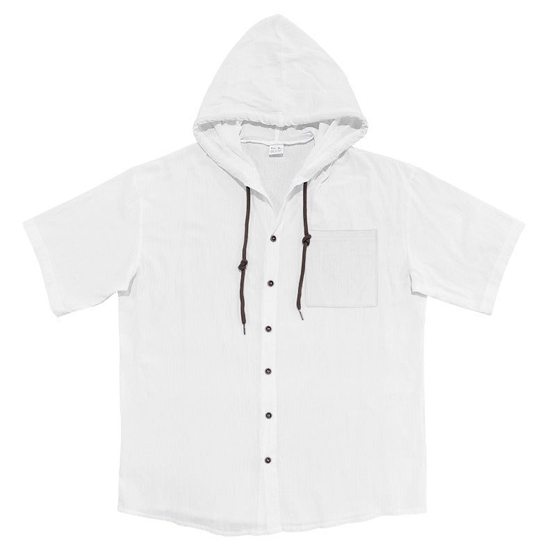 Men’s Linen Hooded Short Sleeve Shirt – Casual Loose Fit | YH-2454