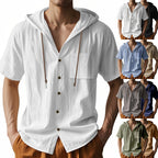 Men’s Linen Hooded Short Sleeve Shirt – Casual Loose Fit | YH-2454