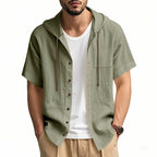Men’s Linen Hooded Short Sleeve Shirt – Casual Loose Fit | YH-2454
