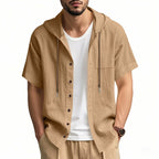 Men’s Linen Hooded Short Sleeve Shirt – Casual Loose Fit | YH-2454