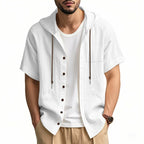 Men’s Linen Hooded Short Sleeve Shirt – Casual Loose Fit | YH-2454
