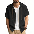 Men’s Linen Hooded Short Sleeve Shirt – Casual Loose Fit | YH-2454