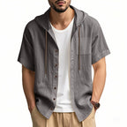 Men’s Linen Hooded Short Sleeve Shirt – Casual Loose Fit | YH-2454