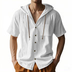 Men’s Linen Hooded Short Sleeve Shirt – Casual Loose Fit | YH-2454
