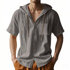 Men’s Linen Hooded Short Sleeve Shirt – Casual Loose Fit | YH-2454