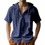 Men’s Linen Hooded Short Sleeve Shirt – Casual Loose Fit | YH-2454