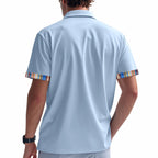 Men's American Summer Casual Breathable Polo Shirt Boho Color-Block Slim-Fit Short Sleeve Top | YH-5