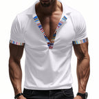 Men's American Summer Casual Breathable Polo Shirt Boho Color-Block Slim-Fit Short Sleeve Top | YH-5