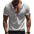 Men's American Summer Casual Breathable Polo Shirt Boho Color-Block Slim-Fit Short Sleeve Top | YH-5