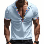Men's American Summer Casual Breathable Polo Shirt Boho Color-Block Slim-Fit Short Sleeve Top | YH-5